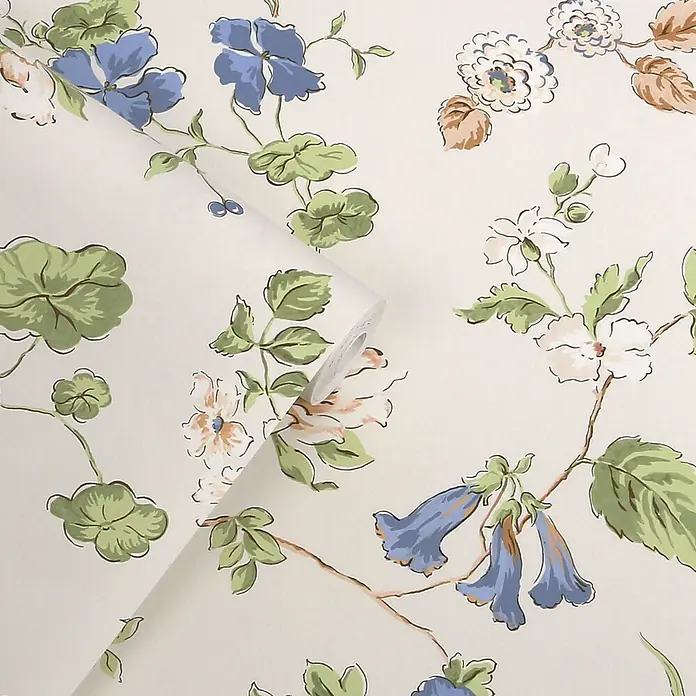 Laura Ashley Vliestapete Vliestapete Pennywell hain - Blau, Floral, 10 x 0,52 m
