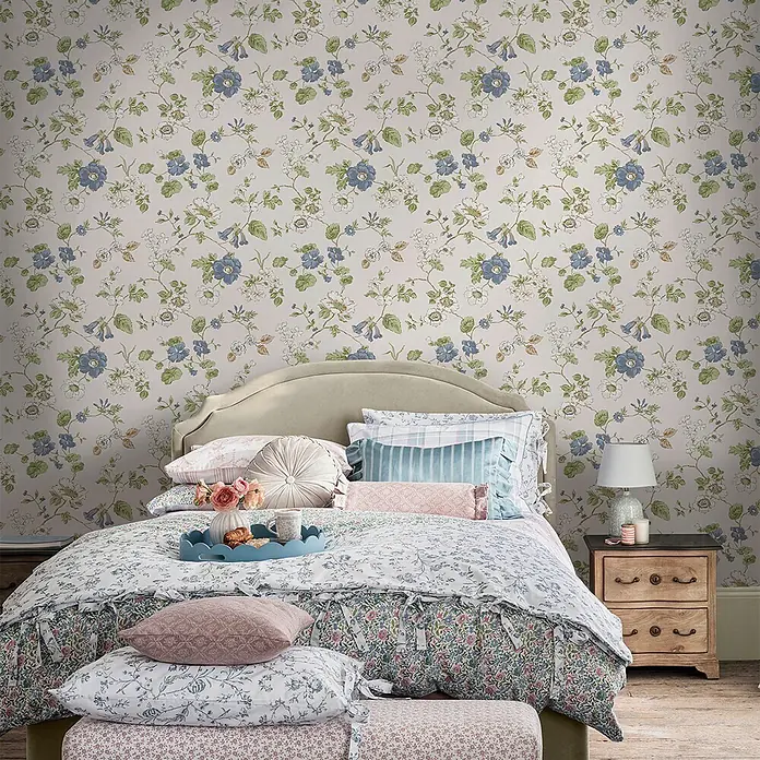 Laura Ashley Vliestapete Vliestapete Pennywell hain - Blau, Floral, 10 x 0,52 m