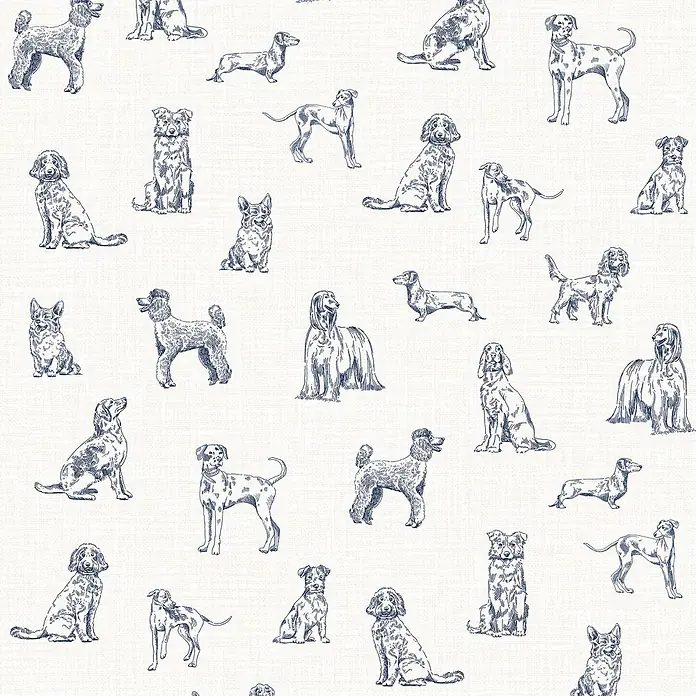 Joules Vliestapete Vliestapete skizzierte hunde - Weiß/Blau, Tieroptik, 10 x 0,52 m