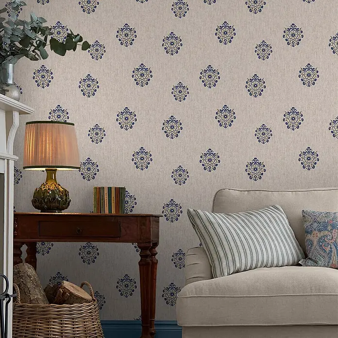 Joules Vliestapete Vliestapete Hainmotiv - Beige/Blau, Floral, 10 x 0,52 m
