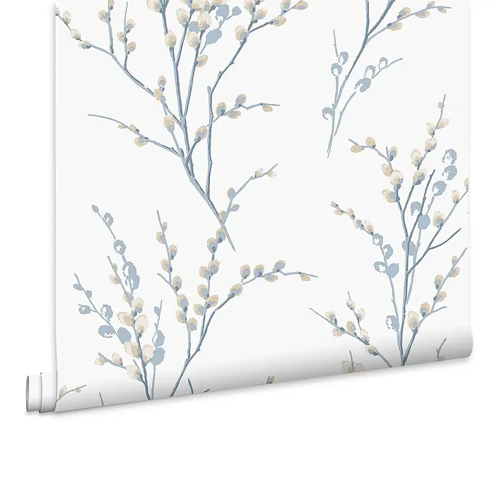 Laura Ashley Vliestapete Vliestapete Weidenkätzchen - Blau, Floral, 10 x 0,52 m
