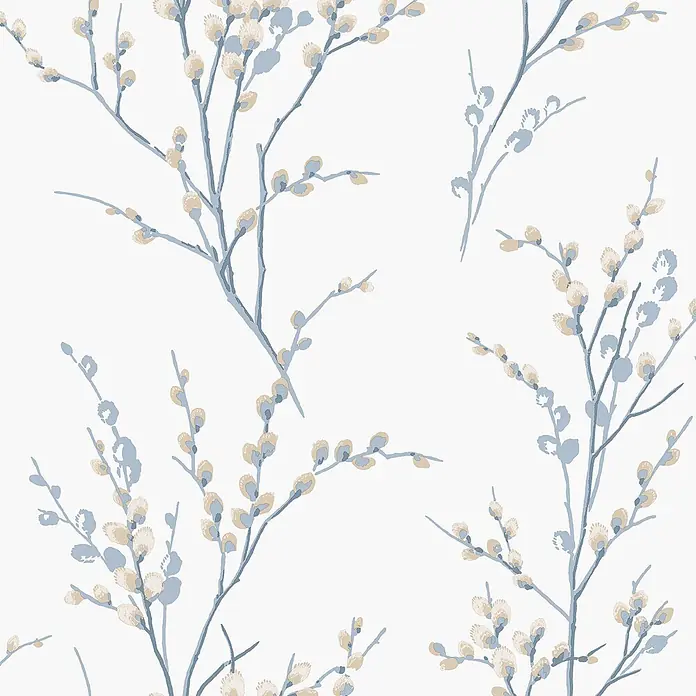 Laura Ashley Vliestapete Vliestapete Weidenkätzchen - Blau, Floral, 10 x 0,52 m