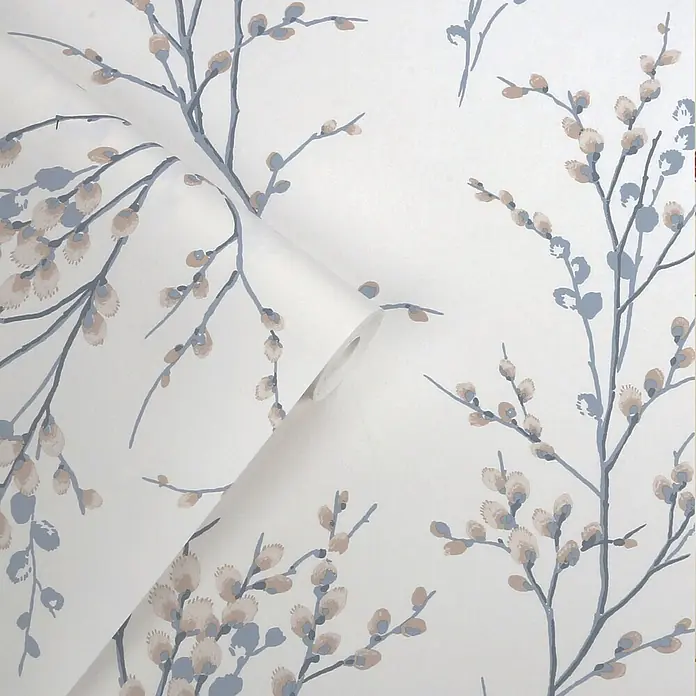 Laura Ashley Vliestapete Vliestapete Weidenkätzchen - Blau, Floral, 10 x 0,52 m