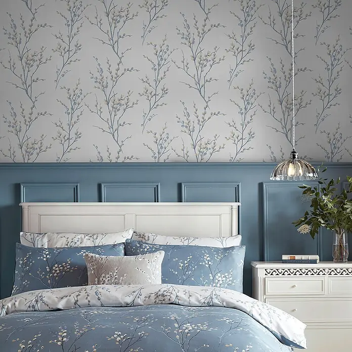 Laura Ashley Vliestapete Vliestapete Weidenkätzchen - Blau, Floral, 10 x 0,52 m