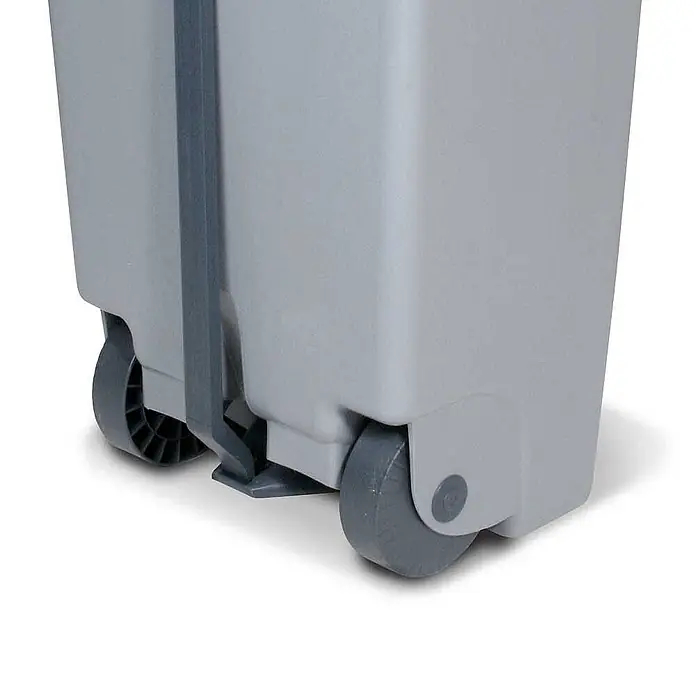 BRB Treteimer Tretabfalleimer mit Rollen, 80 Liter, HxBxT 74x49x42 cm, grau/rot - 80 l, Kunststoff - Grauer Kunststoffbehälter mit Rollen und Fußpedal.