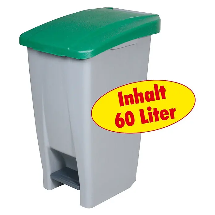 BRB Treteimer Tretabfalleimer mit Rollen, 60 Liter, HxBxT 70x38x49 cm, grau/grün - 60 l, Kunststoff, grau/grün
