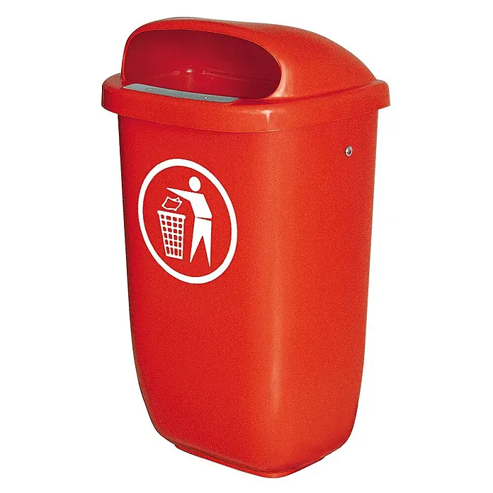 BRB Papierkorb Abfall- Behälter für den Außenbereich, Inhalt 50 Liter, nach DIN 30713, rot - Kunststoff, rot