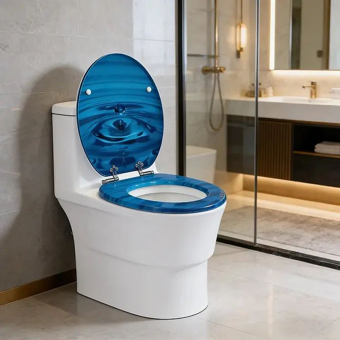 SAINOS WC-Sitz MDF WC-Sitz, Blau, Universal-O-Form, Absenkautomatik, Unten - MDF, Blau, Mit Absenkautomatik
