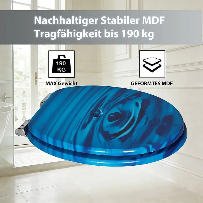SAINOS WC-Sitz MDF WC-Sitz, Blau, Universal-O-Form, Absenkautomatik, Unten - MDF, Blau, Mit Absenkautomatik