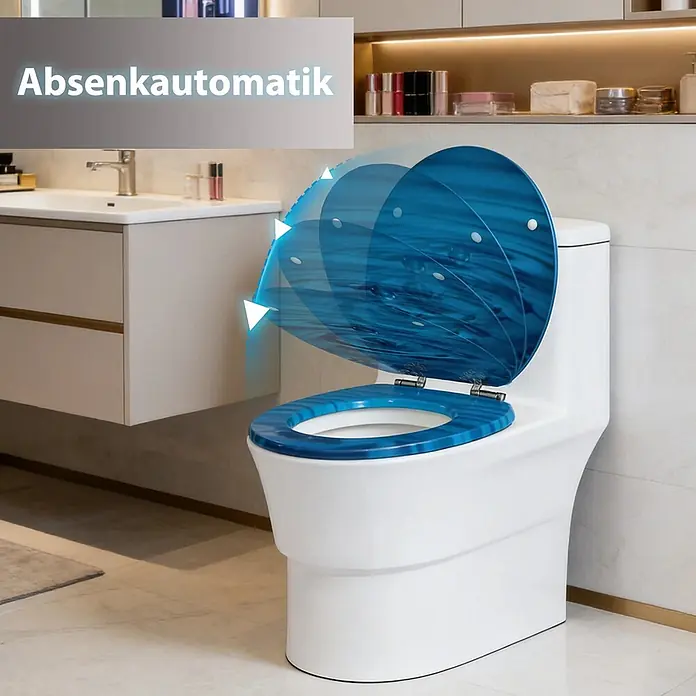 SAINOS WC-Sitz MDF WC-Sitz, Blau, Universal-O-Form, Absenkautomatik, Unten - MDF, Blau, Mit Absenkautomatik