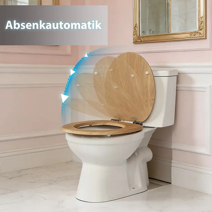 SAINOS WC-Sitz MDF WC-Sitz, Beige, Universal-O-Form, Absenkautomatik, Unten - MDF, Beige, Mit Absenkautomatik