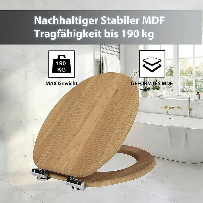SAINOS WC-Sitz MDF WC-Sitz, Beige, Universal-O-Form, Absenkautomatik, Unten - MDF, Beige, Mit Absenkautomatik