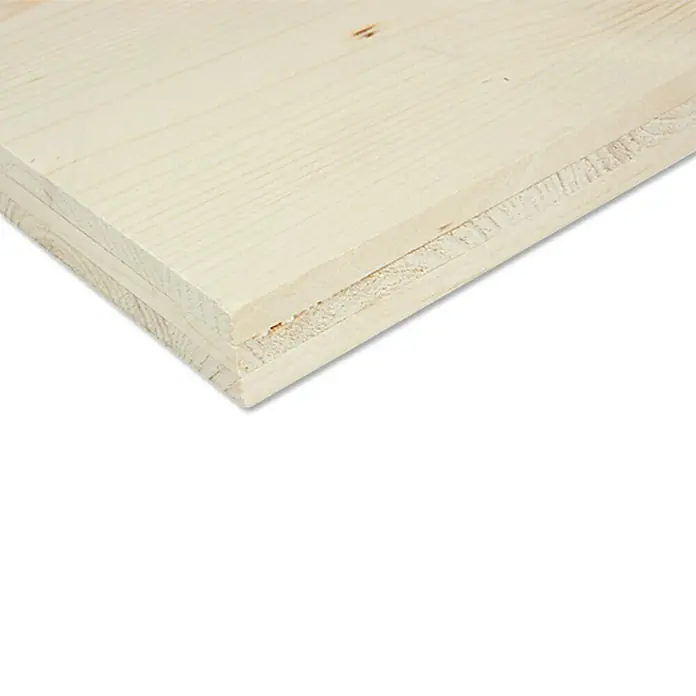 3-Schichtplatte nach Maß - Fichte, Max. Zuschnittsmaß: 2.525 x 2.050 mm, Stärke: 27 mm - Nahaufnahme einer hellen Holzplatte mit deutlicher Maserung, ideal für Bau- und DIY-Projekte.