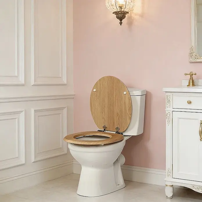SAINOS WC-Sitz MDF WC-Sitz, Beige, Universal-O-Form, Absenkautomatik, Unten - MDF, Beige, Mit Absenkautomatik