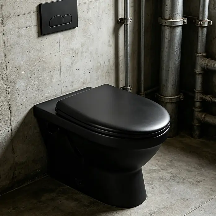 SAINOS WC-Sitz MDF WC-Sitz, Schwarz Uni, Universal-O-Form, Absenkautomatik, Unten - MDF, Schwarz, Mit Absenkautomatik