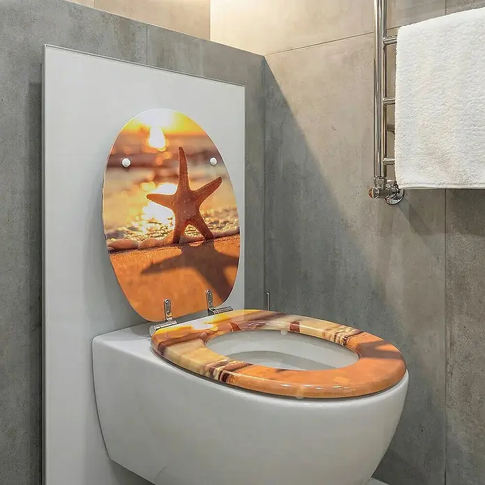 SAINOS WC-Sitz MDF WC-Sitz, Orange, Universal-O-Form, Absenkautomatik, Unten - MDF, Orange, Mit Absenkautomatik