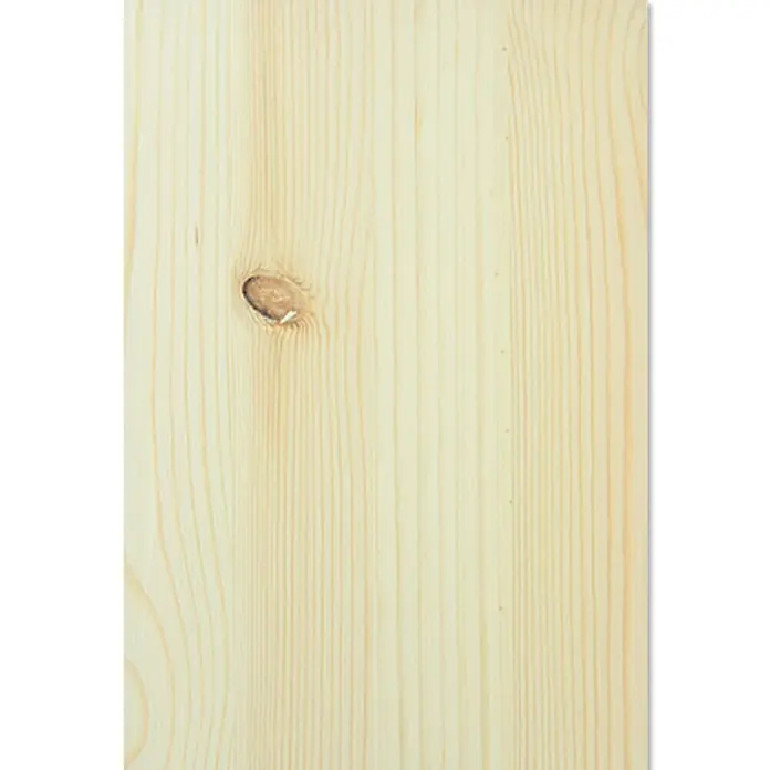Leimholzplatte nach Maß - Kiefer, Max. Zuschnittsbreite: 1.220 mm, Max. Zuschnittslänge: 2.500 mm, Stärke: 18 mm - Helles Fichtenholzbrett mit charakteristischer Maserung und Astloch, ideal für Möbelbau und Innenausbau.