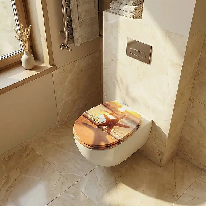 SAINOS WC-Sitz MDF WC-Sitz, Orange, Universal-O-Form, Absenkautomatik, Unten - MDF, Orange, Mit Absenkautomatik