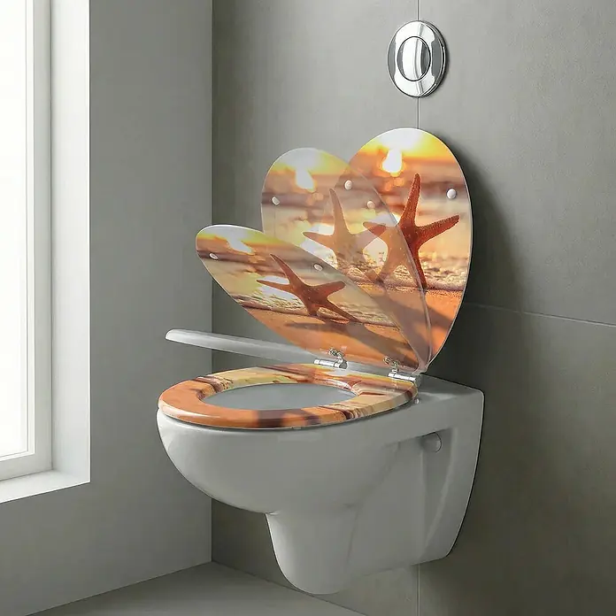 SAINOS WC-Sitz MDF WC-Sitz, Orange, Universal-O-Form, Absenkautomatik, Unten - MDF, Orange, Mit Absenkautomatik