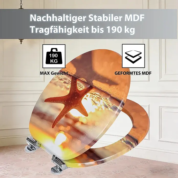 SAINOS WC-Sitz MDF WC-Sitz, Orange, Universal-O-Form, Absenkautomatik, Unten - MDF, Orange, Mit Absenkautomatik