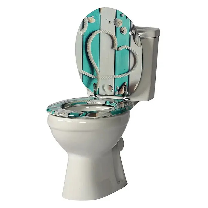 SAINOS WC-Sitz MDF WC-Sitz, Blau, Universal-O-Form, Absenkautomatik, Unten - MDF, Blau, Mit Absenkautomatik