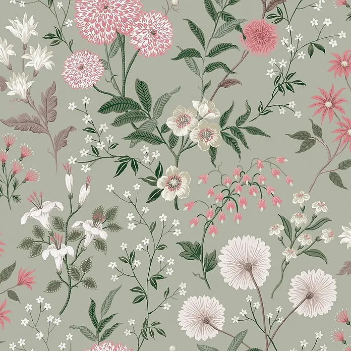 Laura Ashley Vliestapete Vliestapete Otterham garten - Grün, Floral, 10 x 0,52 m