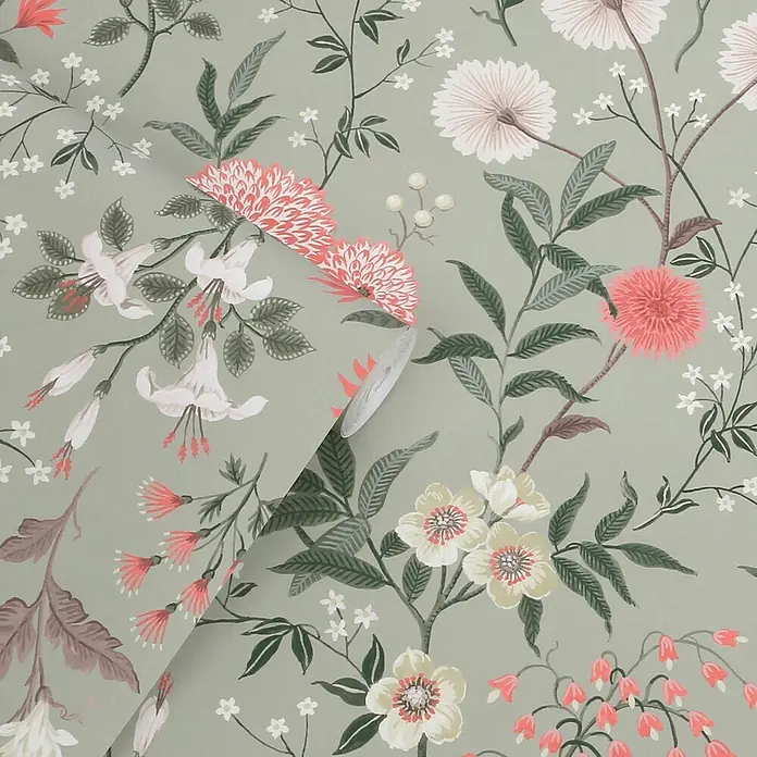 Laura Ashley Vliestapete Vliestapete Otterham garten - Grün, Floral, 10 x 0,52 m