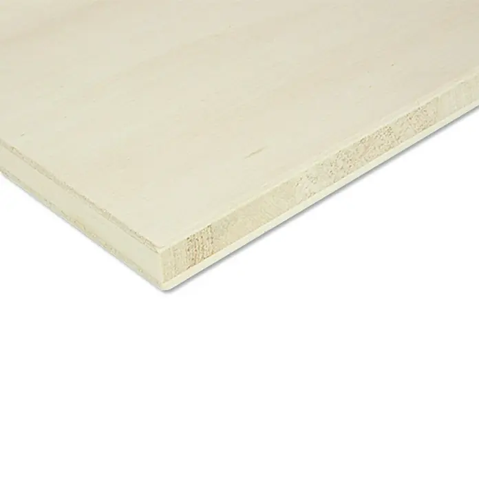 Tischlerplatte nach Maß - Pappel, L x B: 2.600 x 1.850 mm, Stärke: 16 mm - Detailansicht einer leichten Tischlerplatte mit Holzstruktur und glatter Oberfläche, ideal für Möbelbau und Innenausbau.