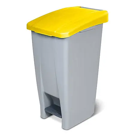 BRB  Treteimer Tretabfalleimer mit Rollen, 60 Liter, HxBxT 70x38x49 cm, grau/gelb