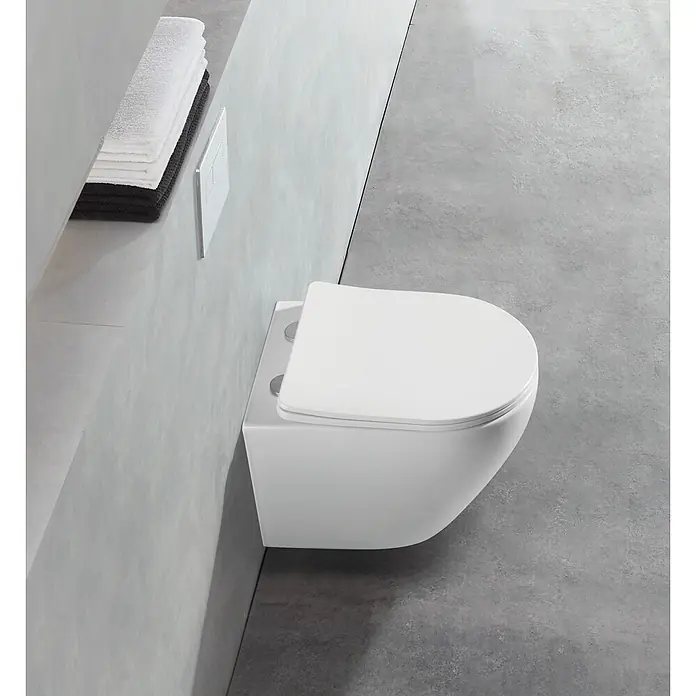 Glasdeals Wand-WC WHR-6051 Raumspar-Wand-WC spülrandlos - Spülrandlos, Ohne Spezialglasur, Weiß