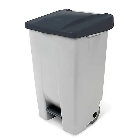 BRB  Treteimer Tretabfalleimer mit Rollen, 80 Liter, HxBxT 74x49x42 cm, grau/schwarz