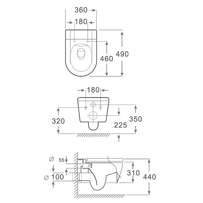 Glasdeals Wand-WC WHR-6051 Raumspar-Wand-WC spülrandlos - Spülrandlos, Ohne Spezialglasur, Weiß