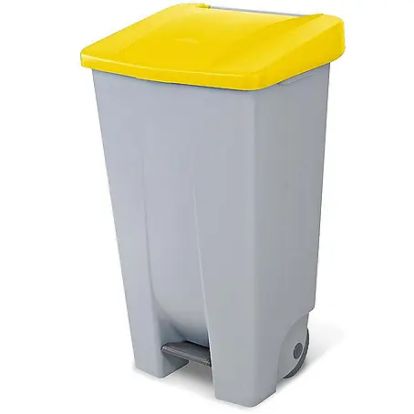BRB  Treteimer BRB Abfalleimer mit Rollen, 120 Liter, HxBxT 88x51x43 cm, grau/gelb