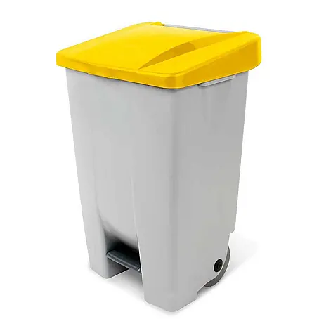 BRB  Treteimer BRB Tretabfalleimer mit Rollen, 80 Liter, HxBxT 74x49x42 cm, grau/gelb