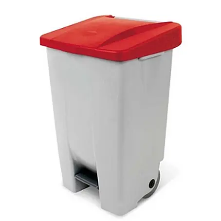BRB  Treteimer Tretabfalleimer mit Rollen, 80 Liter, HxBxT 74x49x42 cm, grau/rot