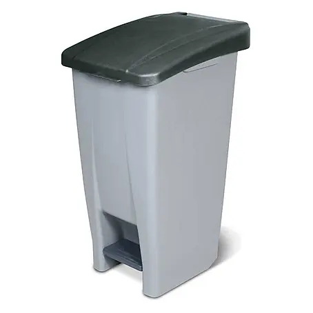 BRB  Treteimer Tretabfalleimer mit Rollen, 60 Liter, HxBxT 70x38x49 cm, grau/schwarz