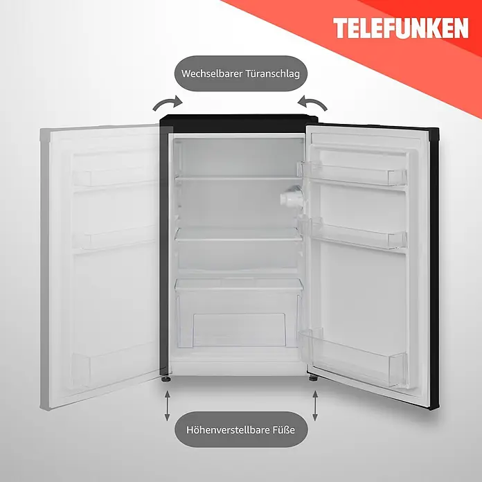 Telefunken Vollraumkühlschrank CF-31-121-B - Nutzinhalt Gesamt: 90 l, 50 cm x 480 mm x 830 mm, Schwarz