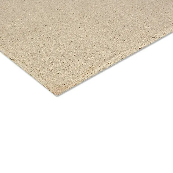 Rohspanplatte nach Maß I - Stärke: 8 mm, L x B: 280 x 207 cm - Nahaufnahme einer Spanplatte, die die Textur und die Materialzusammensetzung des Produkts hervorhebt.