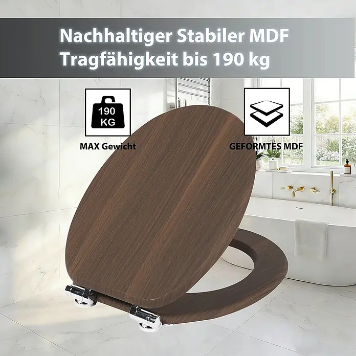 SAINOS WC-Sitz MDF WC-Sitz, Braun, Universal-O-Form, Absenkautomatik, Unten - MDF, Braun, Mit Absenkautomatik