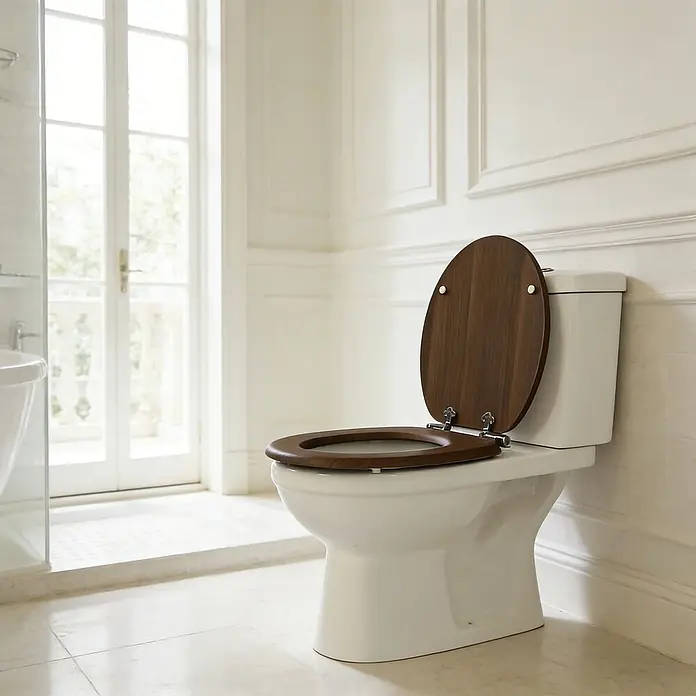 SAINOS WC-Sitz MDF WC-Sitz, Braun, Universal-O-Form, Absenkautomatik, Unten - MDF, Braun, Mit Absenkautomatik