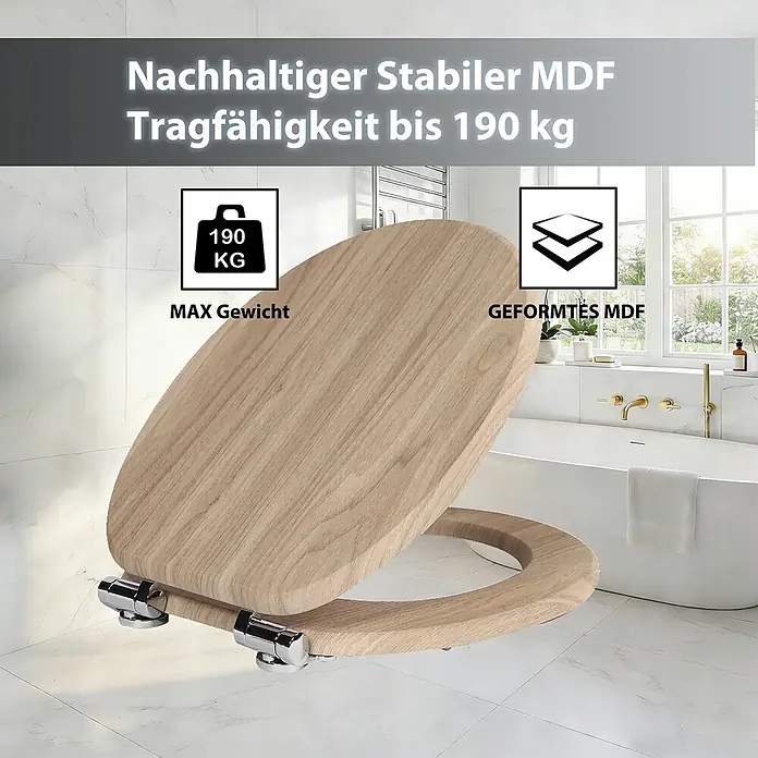 SAINOS WC-Sitz MDF WC-Sitz, Beige, Universal-O-Form, Absenkautomatik, Unten - MDF, Beige, Mit Absenkautomatik
