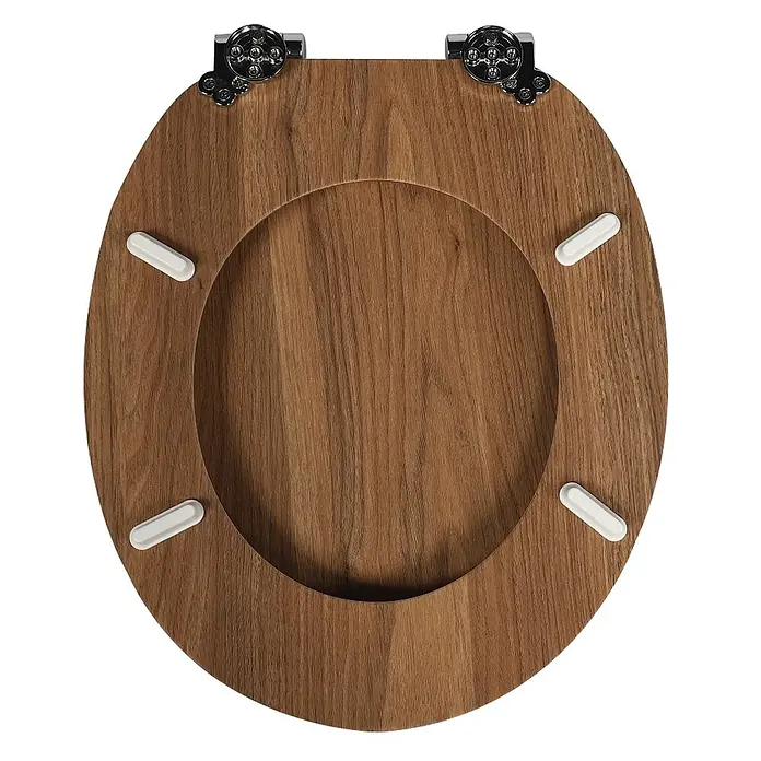 SAINOS WC-Sitz MDF WC-Sitz, Braun Holzoptik, Universal-O-Form, Absenkautomatik, Unten - MDF, Braun, Mit Absenkautomatik