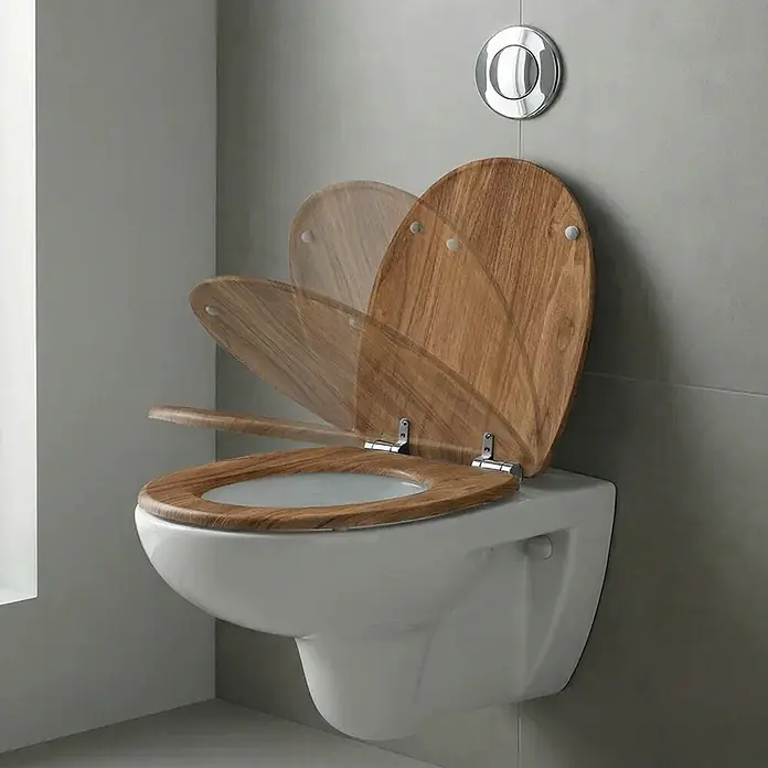 SAINOS WC-Sitz MDF WC-Sitz, Braun Holzoptik, Universal-O-Form, Absenkautomatik, Unten - MDF, Braun, Mit Absenkautomatik