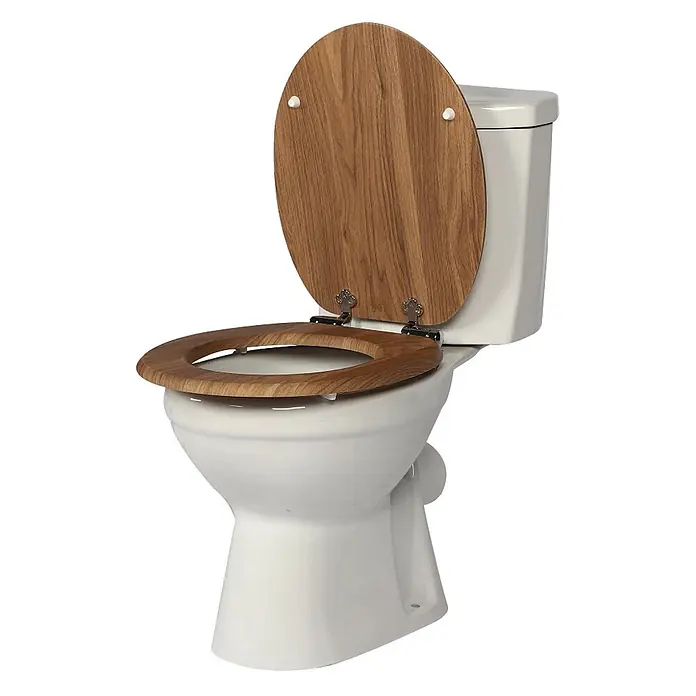 SAINOS WC-Sitz MDF WC-Sitz, Braun Holzoptik, Universal-O-Form, Absenkautomatik, Unten - MDF, Braun, Mit Absenkautomatik