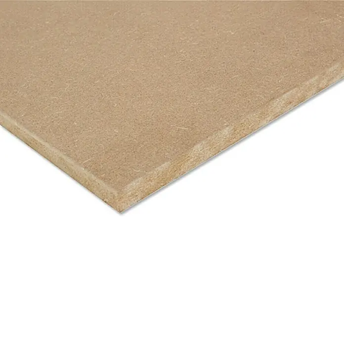 MDF-Platte nach Maß - Natur, Max. Zuschnittsmaß: 2.800 x 2.070 mm, Stärke: 10 mm - MDF-Platte: Detailaufnahme einer unbehandelten MDF-Platte, die ihre feine Holzfaserstruktur und gleichmäßige Oberfläche zeigt.