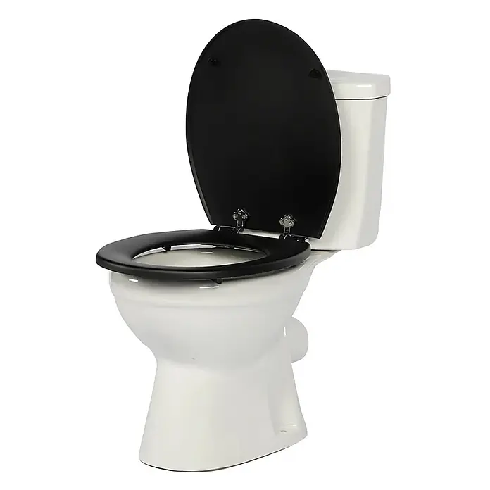 SAINOS WC-Sitz MDF WC-Sitz, Schwarz Uni, Universal-O-Form, Absenkautomatik, Unten - MDF, Schwarz, Mit Absenkautomatik