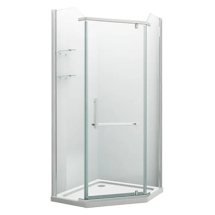 Glasdeals Eckdusche PENTAGONO 100 x 100 x 195 cm - 100 x 100 x 195 cm, Beschichtet, Chrom, Stärke: 8 mm