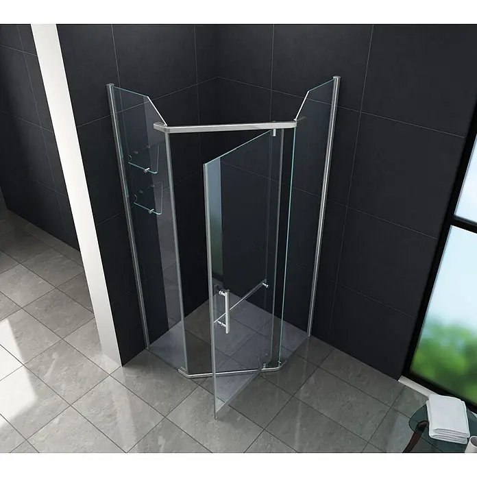 Glasdeals Eckdusche PENTAGONO 100 x 100 x 195 cm - 100 x 100 x 195 cm, Beschichtet, Chrom, Stärke: 8 mm