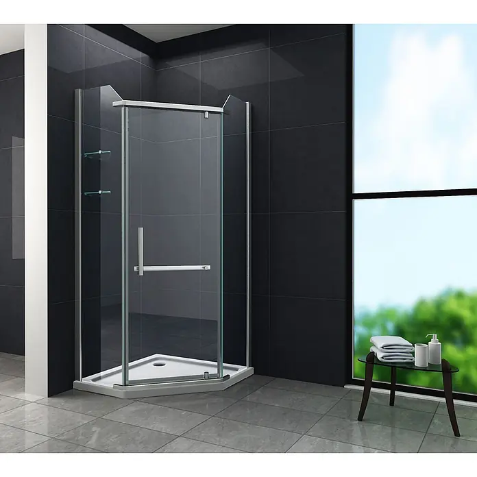 Glasdeals Eckdusche PENTAGONO 100 x 100 x 195 cm - 100 x 100 x 195 cm, Beschichtet, Chrom, Stärke: 8 mm