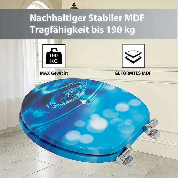 SAINOS WC-Sitz MDF WC-Sitz, Blau, Universal-O-Form, Absenkautomatik, Unten - MDF, Blau, Mit Absenkautomatik